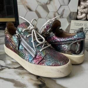 Giuseppe Zanotti Women’s Gail Rainbow Glitter Sneakers Size 40 Zip Up & Laces